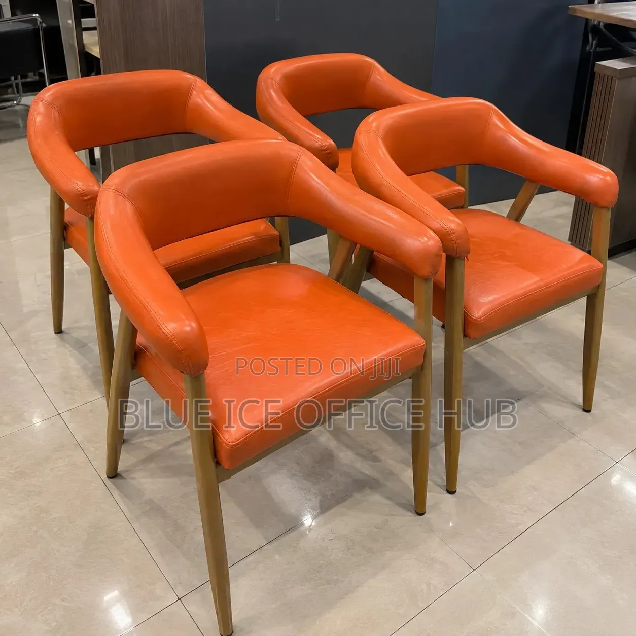 Orange Dining Chairs Set of 4 – Leather Upholstered Armchairs
