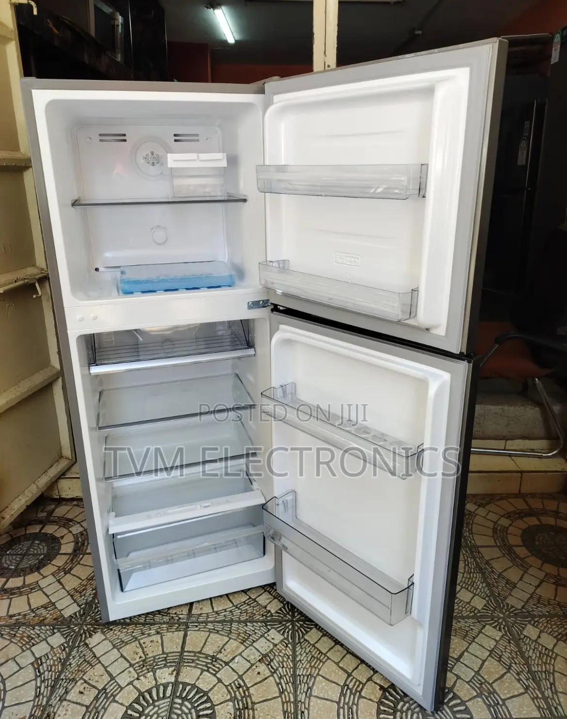 Mika Fridge, 2 Door Top Mount Freezer No Frost, 197L, Inox Line Brush