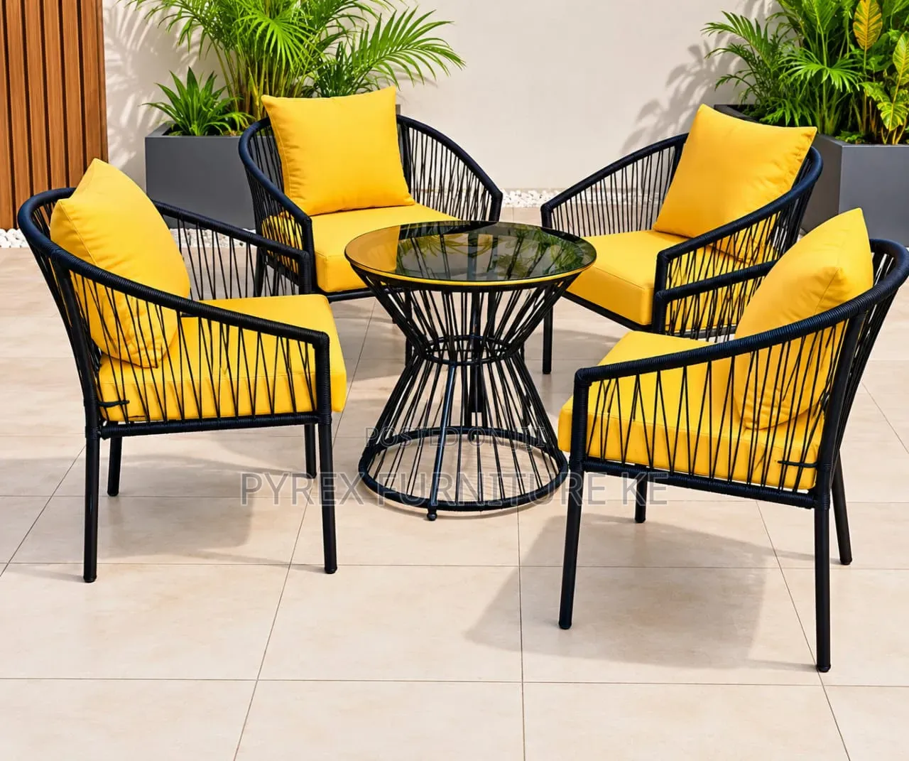 Outdoor Balcony Set 4 Armchairs and Round Coffee Table