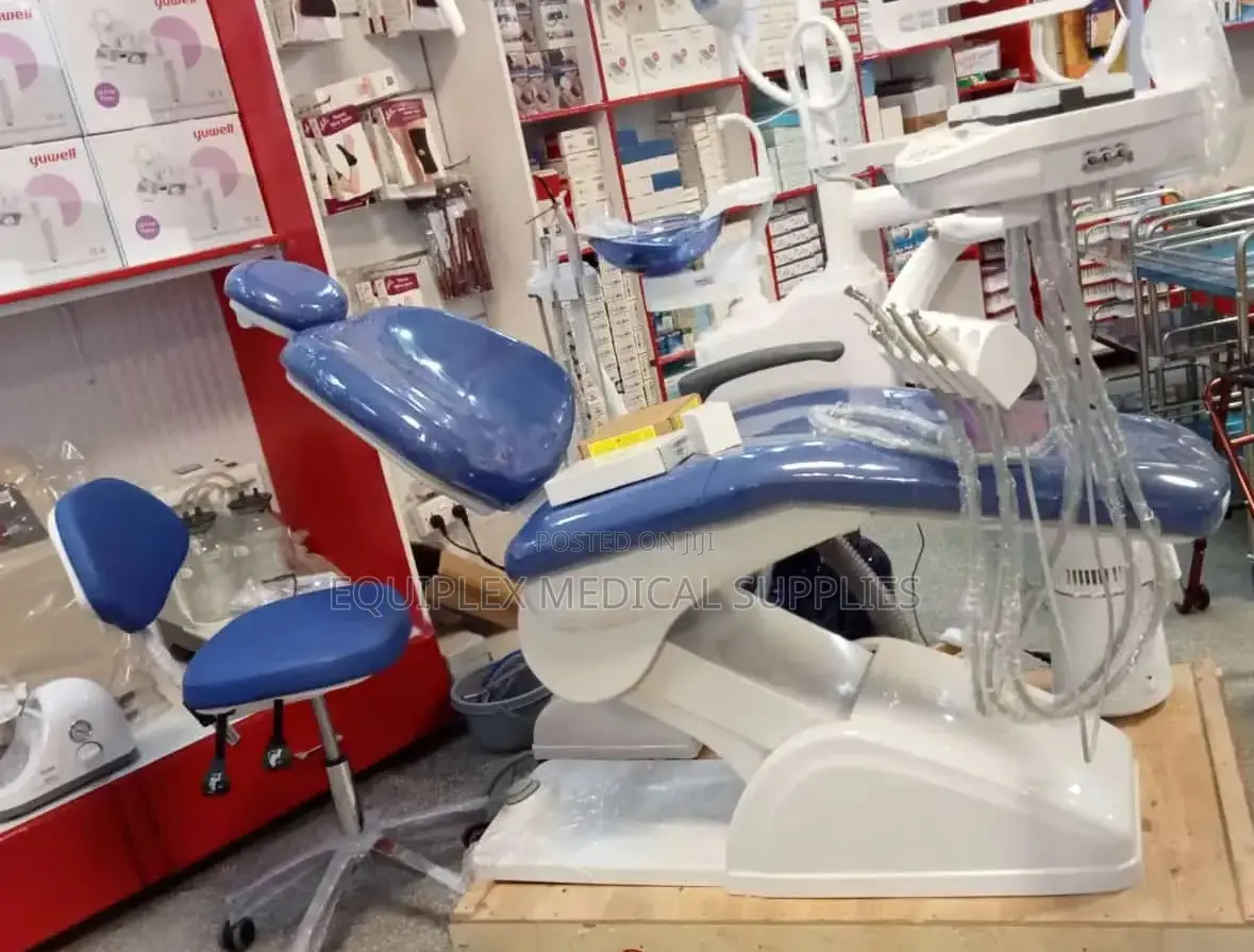 Blue Modern Dental Chair With Compressor and Teeth Whitening Machine