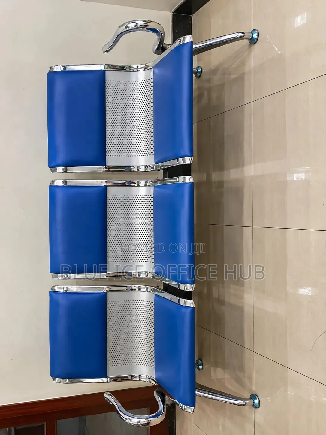 3 Seater Waiting Chair – Blue Leather Reception Bench