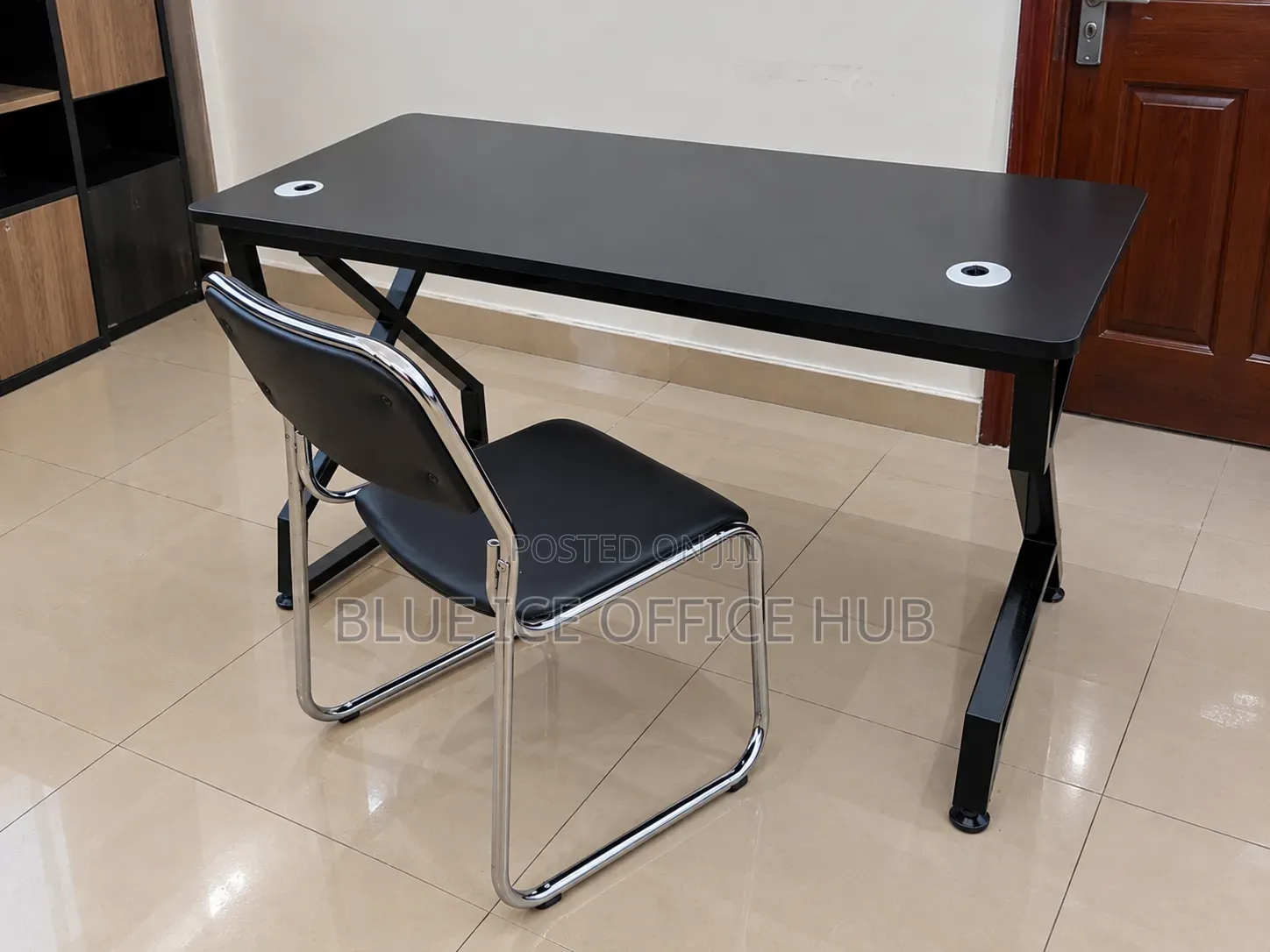 Black Office Desk and Visitor Chair Set – Computer Table