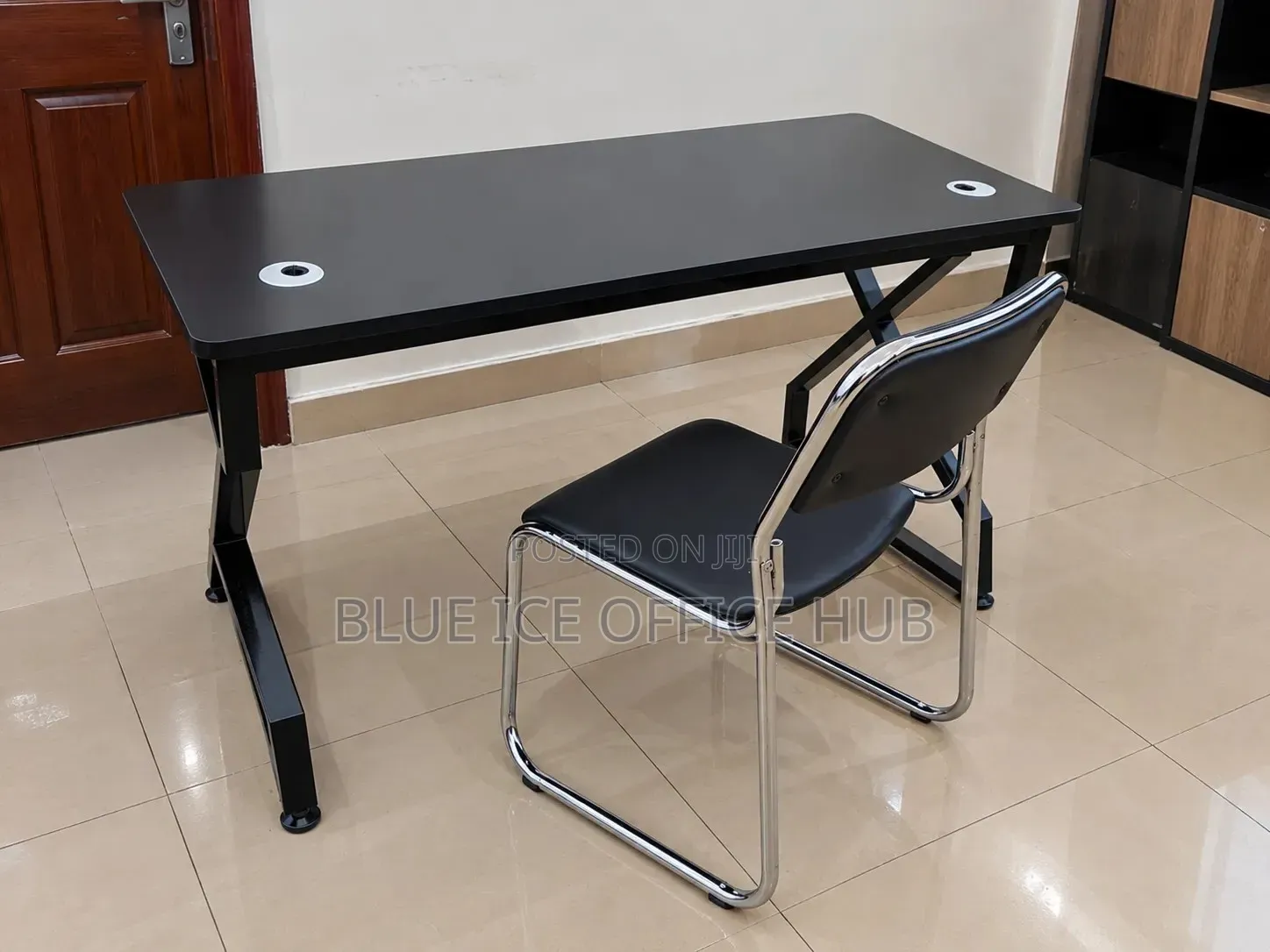 Black Office Desk and Visitor Chair Set – Computer Table
