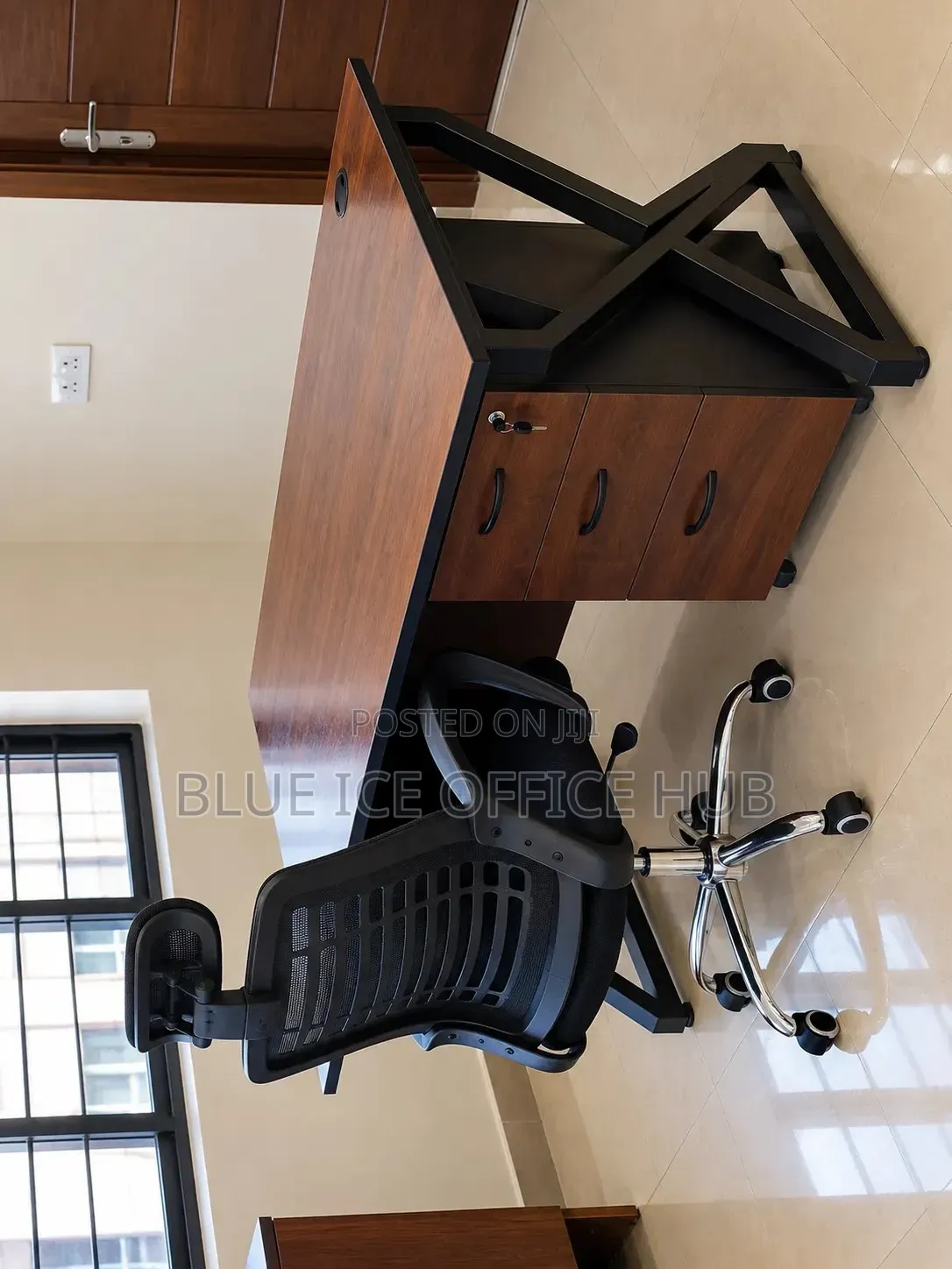 Brown Executive Office Desk With Chair & Drawer Combined