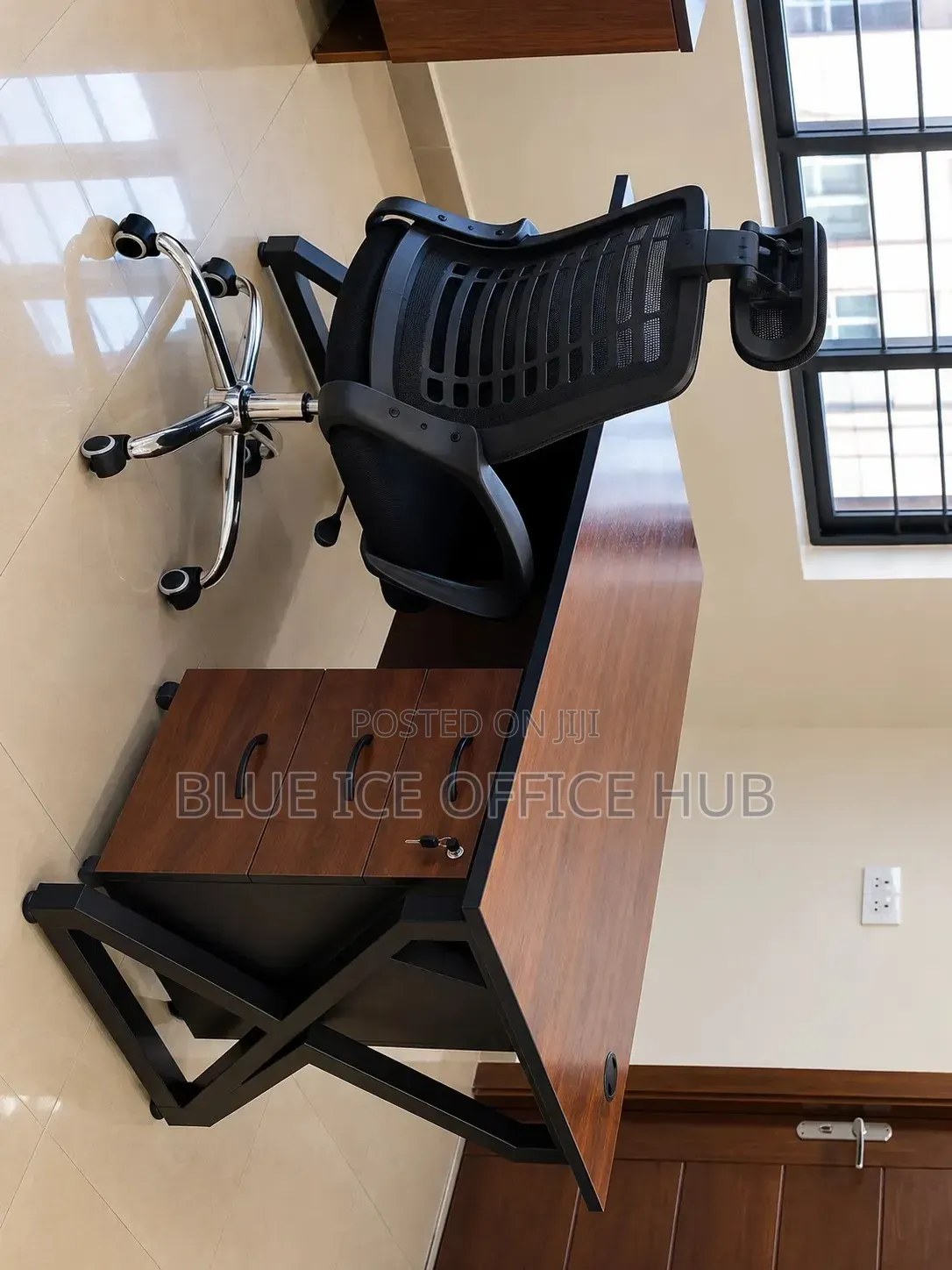 Brown Executive Office Desk With Chair & Drawer Combined