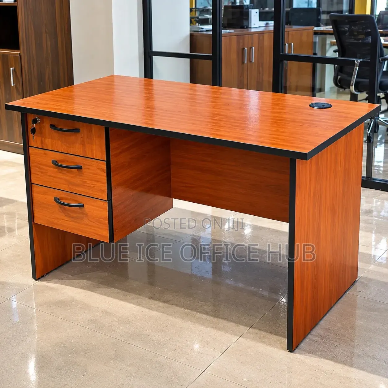 1.2M Brown Executive Office Desk With 3 Drawers and Lock