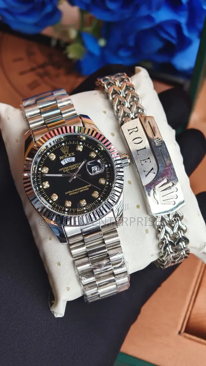 Rolex Premium Calendar Sports Watch With Matching Link Chain Bracelet