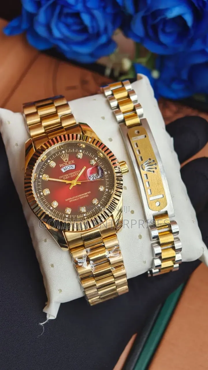 Rolex Premium Calendar Sports Watch With Matching Link Chain Bracelet