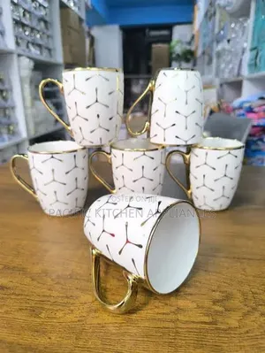 White and Gold Ceramic Mug Set -6pcs