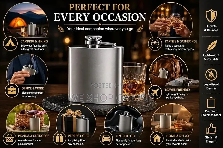 236ml Stainless Steel Silver Hip Whiskey Flask
