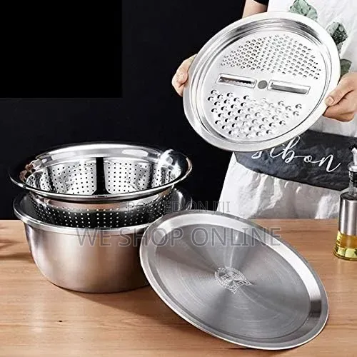 24cm 3in 1colander Stainless Steel Bowl, Strainer & Salad Mixing Bowls