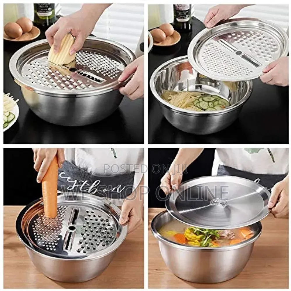 24cm 3in 1colander Stainless Steel Bowl, Strainer & Salad Mixing Bowls