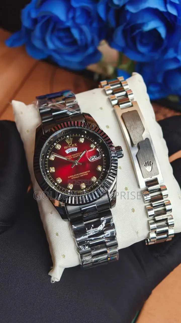 Premium Calendar Sports Watch With Matching Link Chain Bracelet
