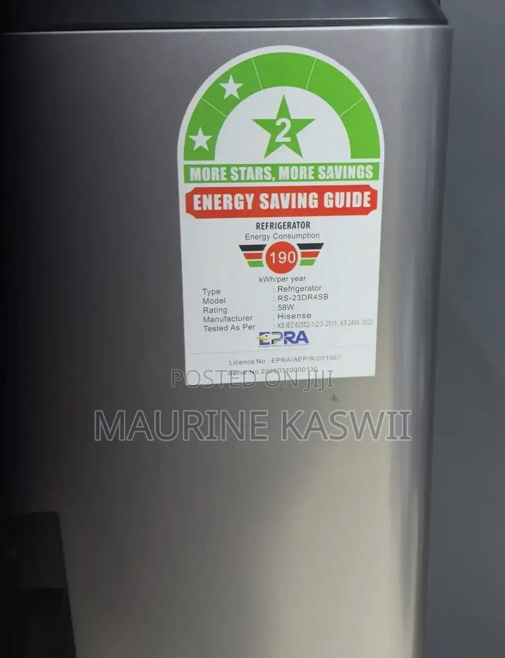 Hisense Single Door With Watee Dispenser 176 Liters(2 Star Rating)