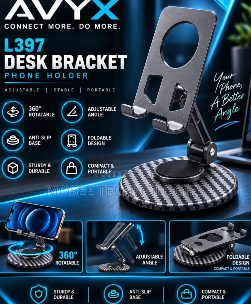 ° Rotatable Anti-Slip Desk Phone Holder