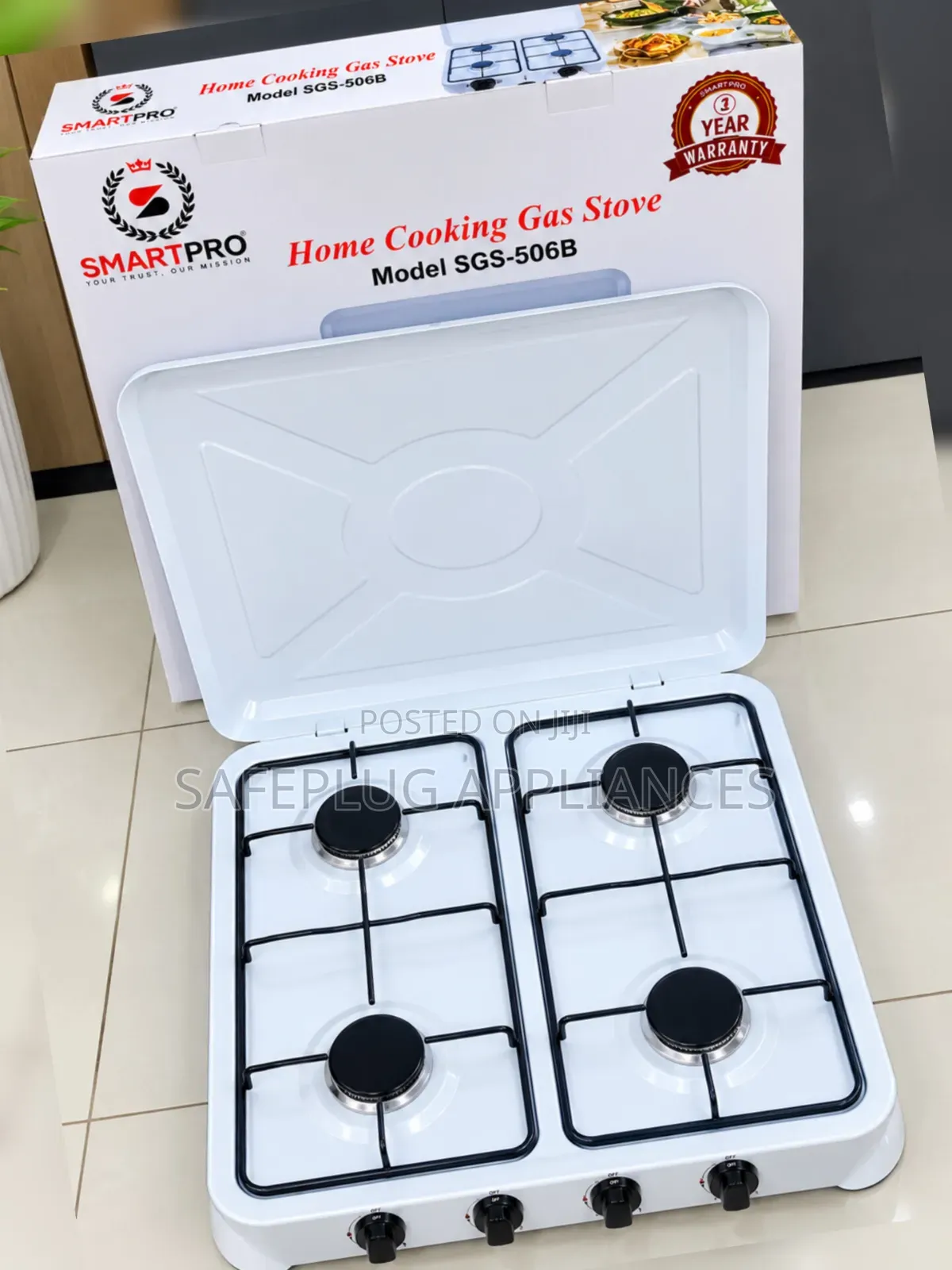 Smartpro White Four-Burner Table Top Gas Stove for Home Cooking