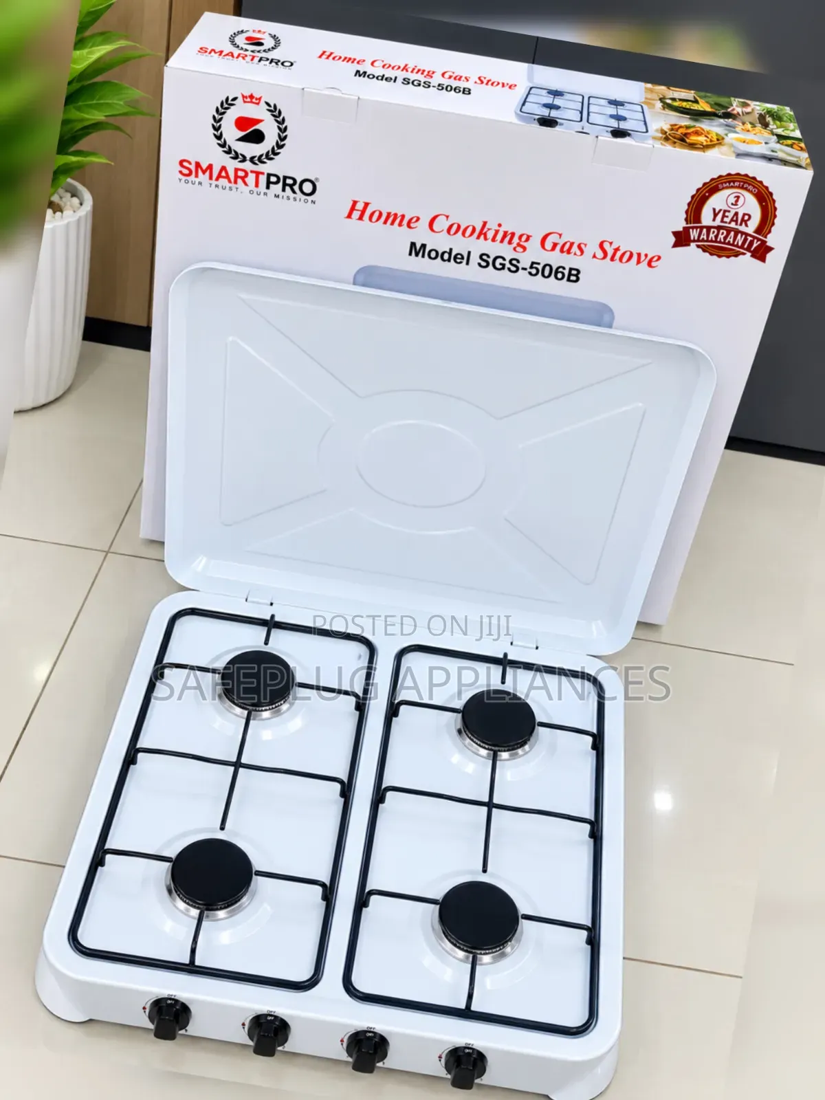 Smartpro White Four-Burner Table Top Gas Stove for Home Cooking