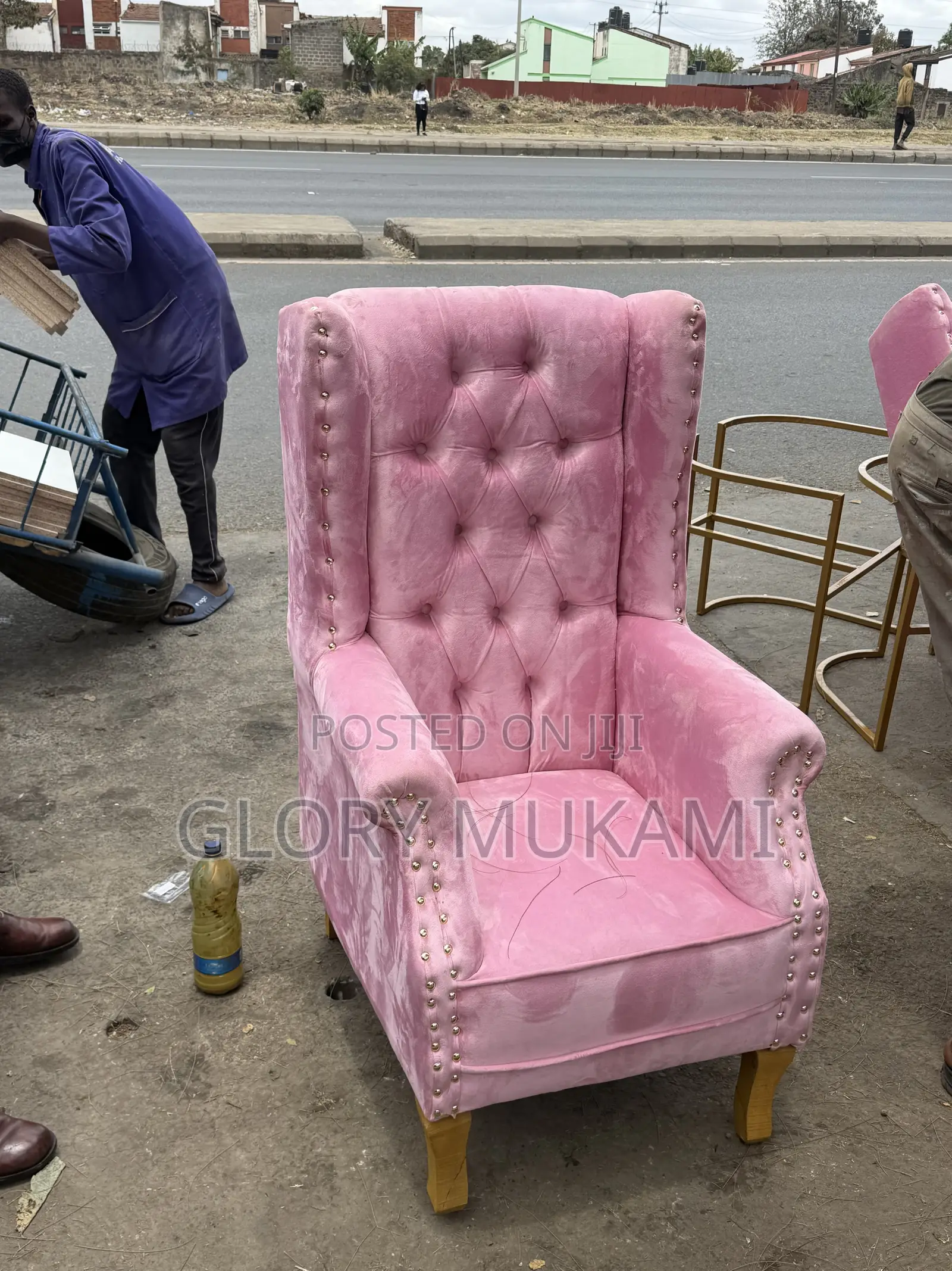 Pink Velvet King Size Pedicure Seat With Gold Frame