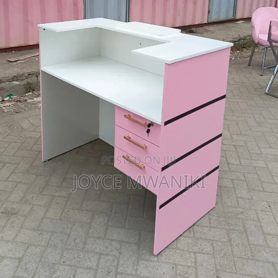 Salon Reception Desk or Office Desk White and Pink