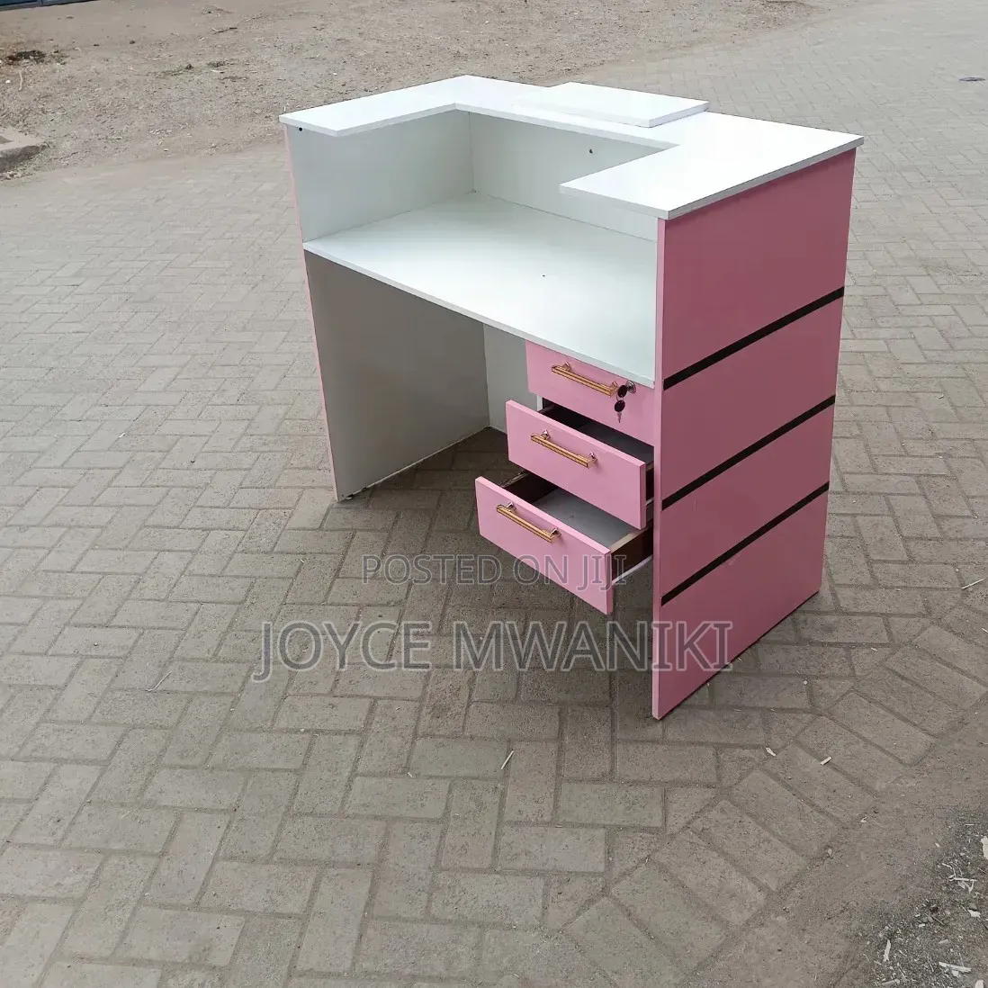 Salon Reception Desk or Office Desk White and Pink