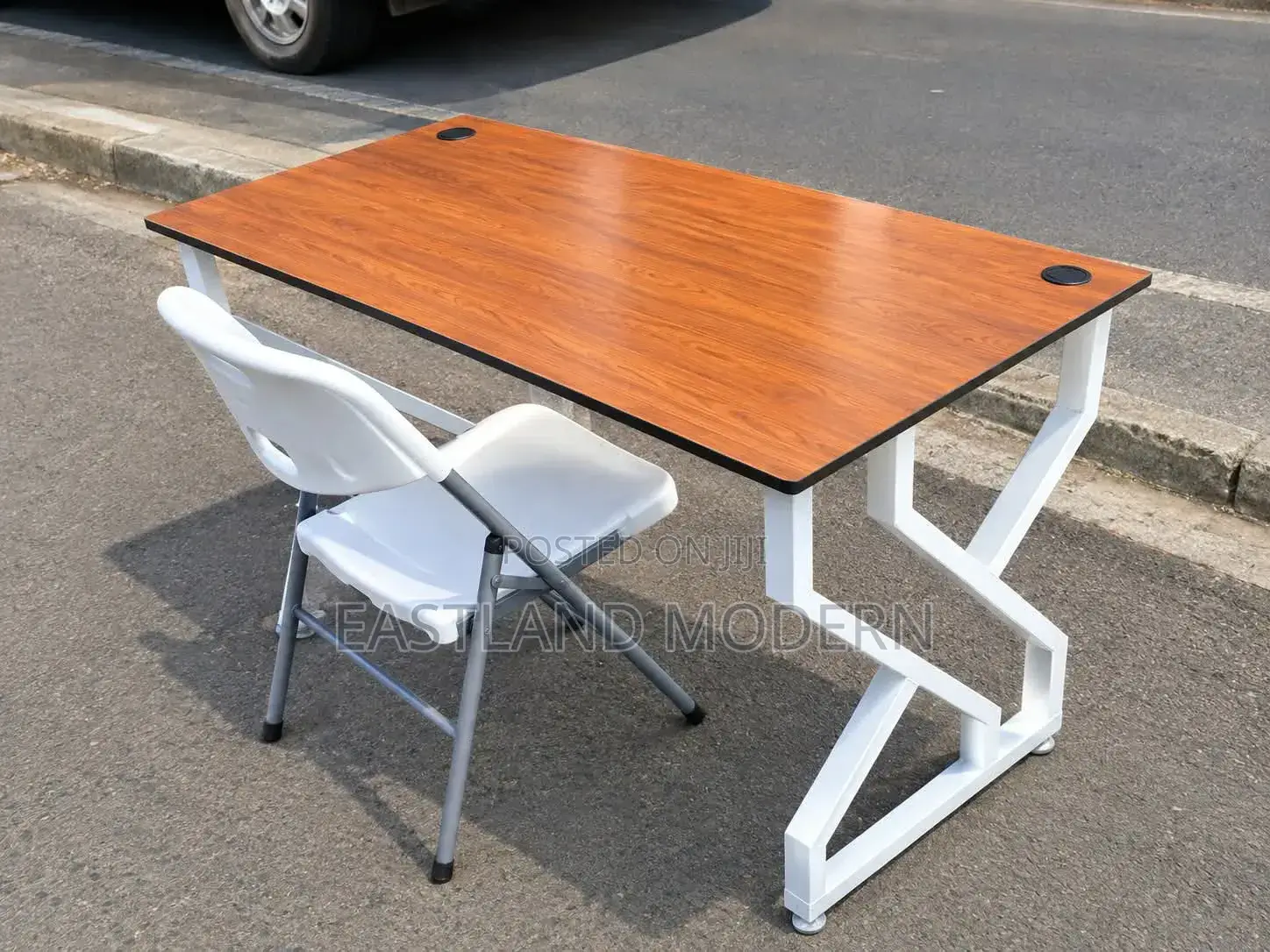 Modern Wooden Office Desk Table With White Metal Frame