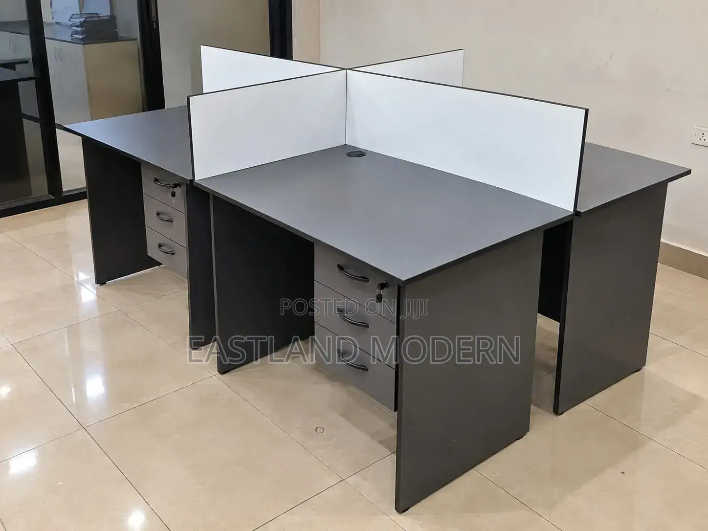 4 Way Office Workstation Desk With Drawers and Partitions