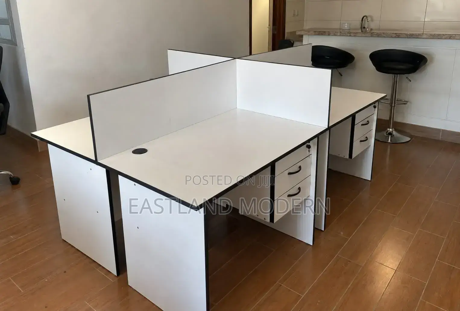 White Four-Person Office Workstation