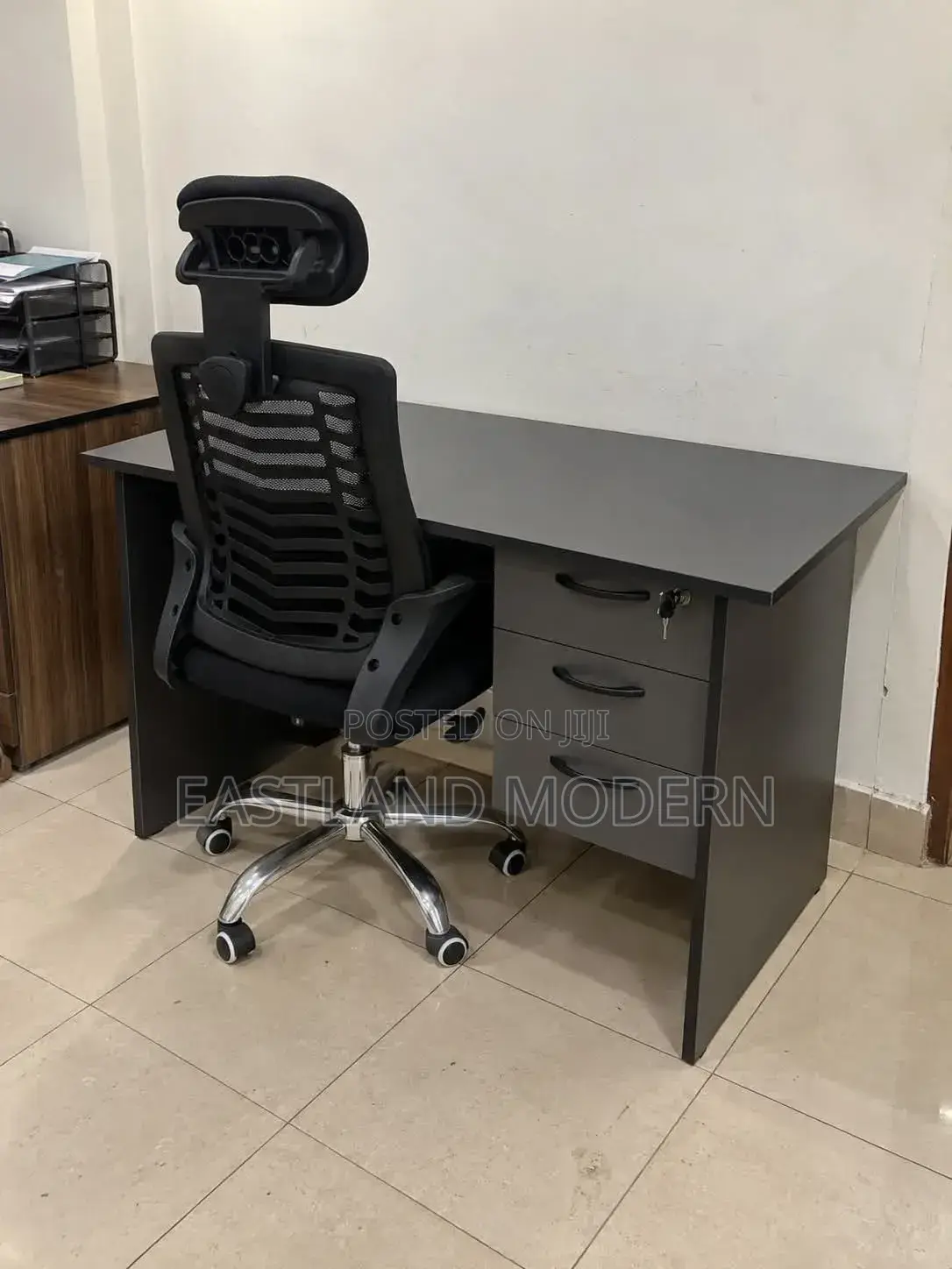 Office Desk With 3 Drawers and Ergonomic Office Chair