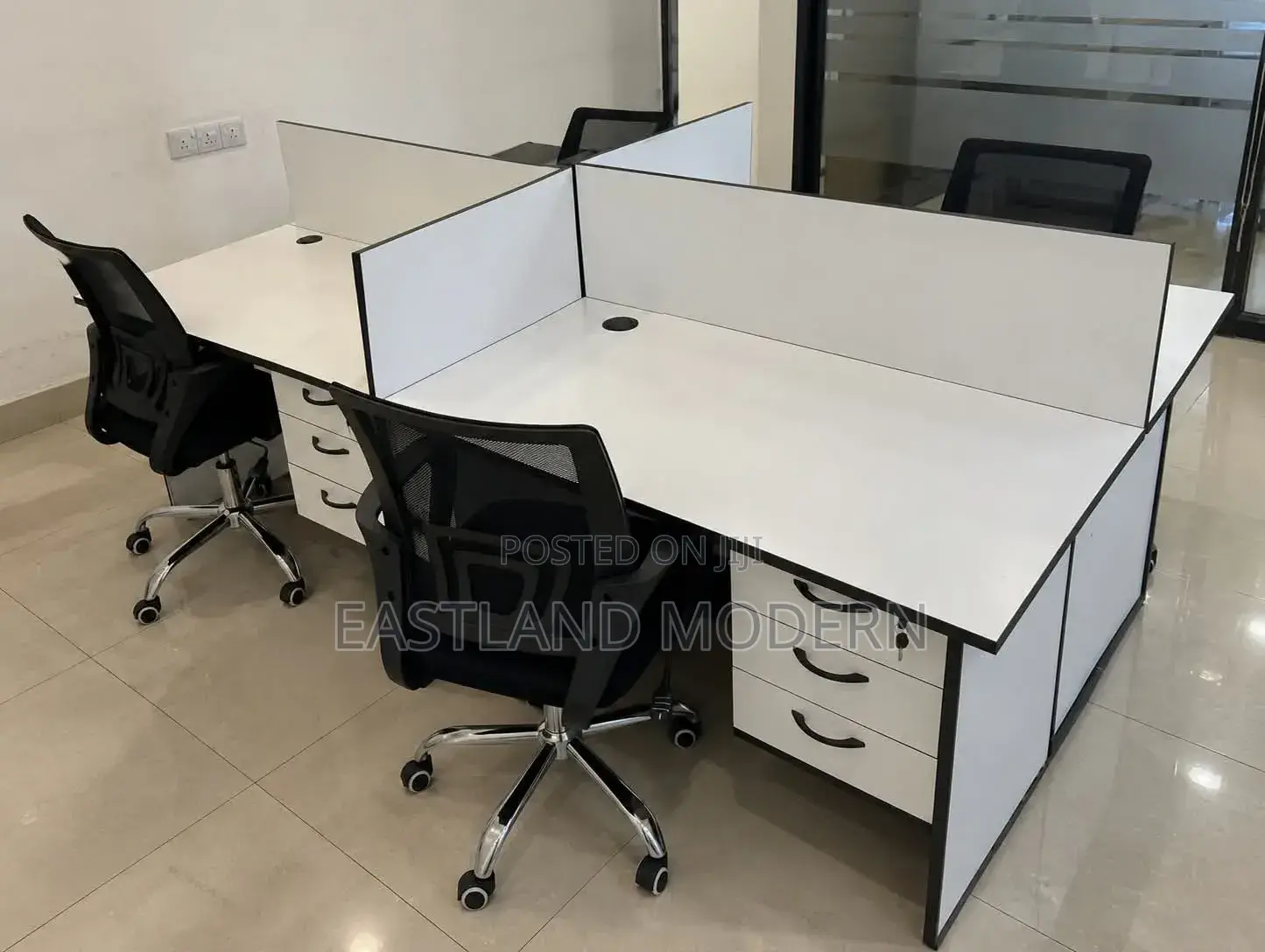 Four-Person Office Workstation With Chairs