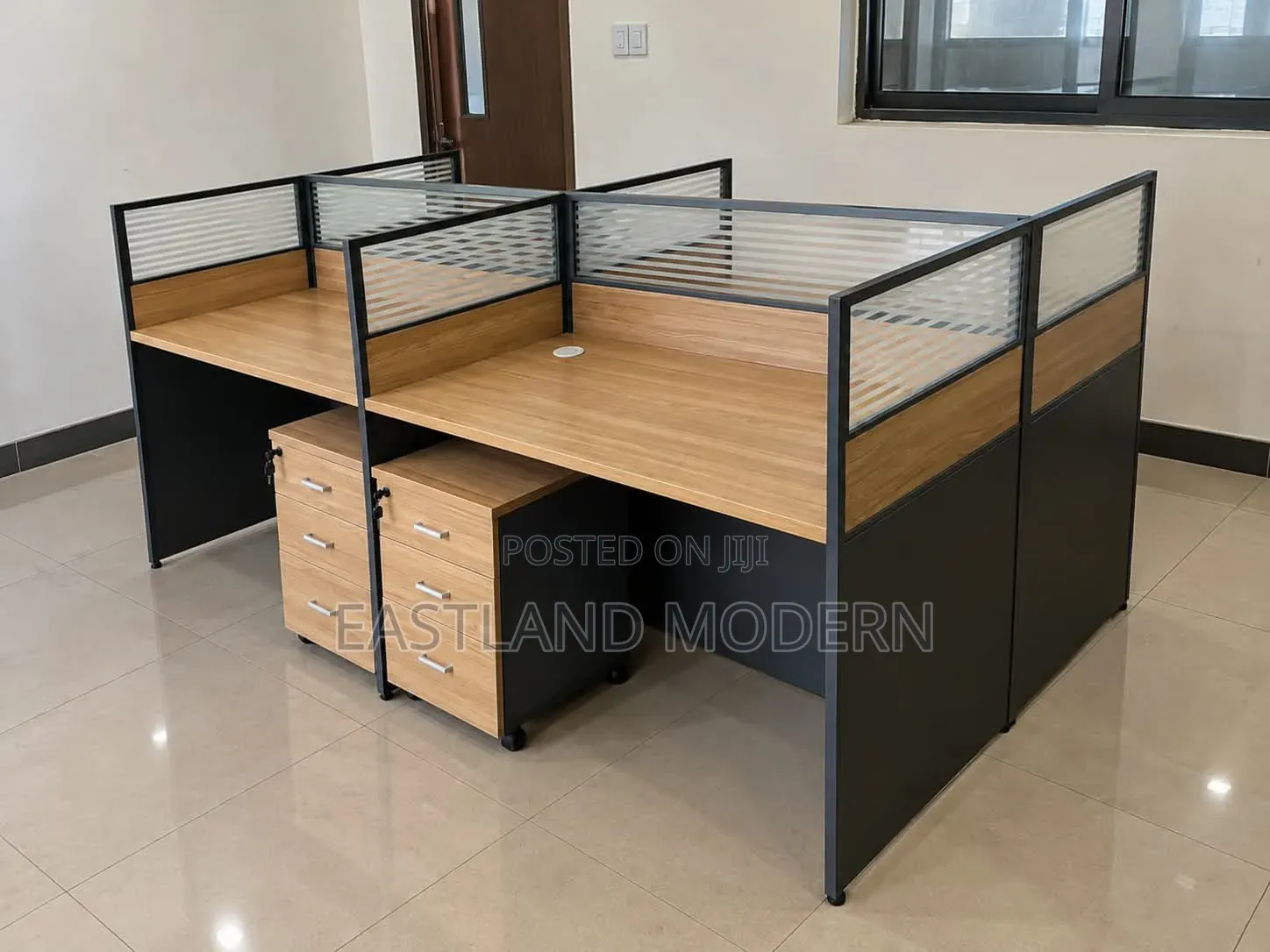 Four-Seater Wooden Office Workstation.