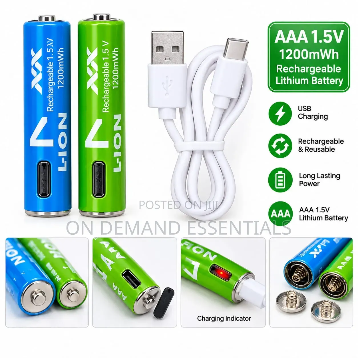 Rechargeable USB AAA Batteries 2pcs Rechargeable Batteries