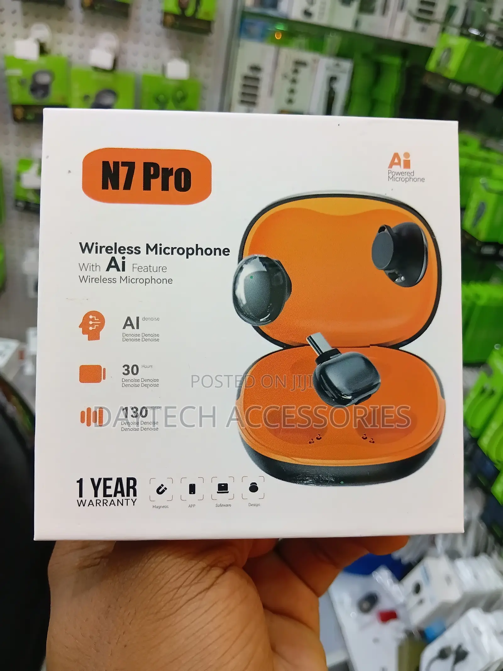 N7 Pro Noise Cancelling Tiny Magnetic Wireless Microphone - Black
