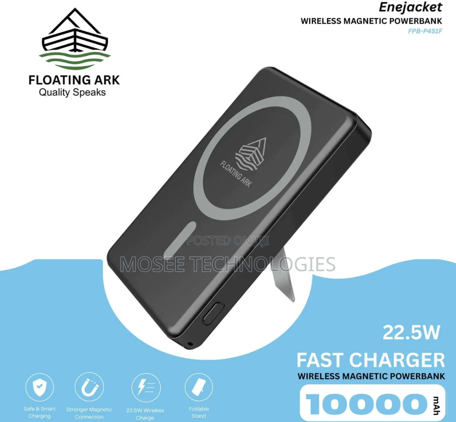 10000mAh 22.5W Magnetic Wireless Power Bank With Foldable Stand