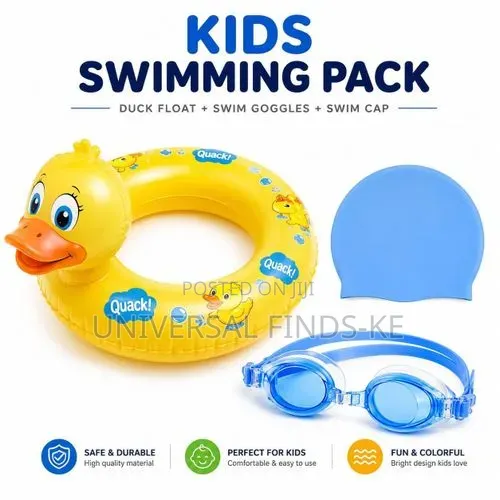 3 in 1 Swimming Set With Duck Pool Floater Goggles and Swimming Cap