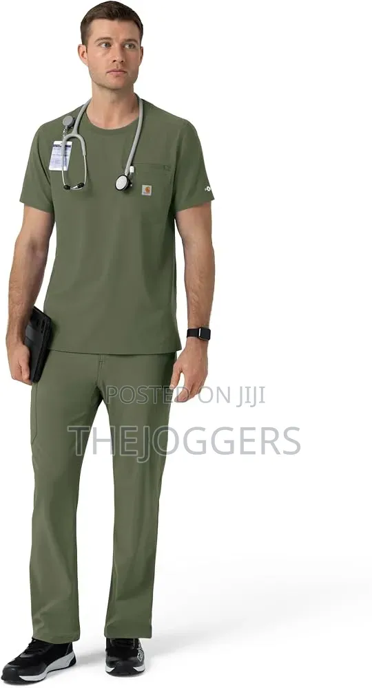 Carhartt Olive Men's Crew Neck Scrub Top Flexible & Durable Fabric