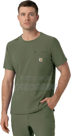 Carhartt Olive Men's Crew Neck Scrub Top Flexible & Durable Fabric