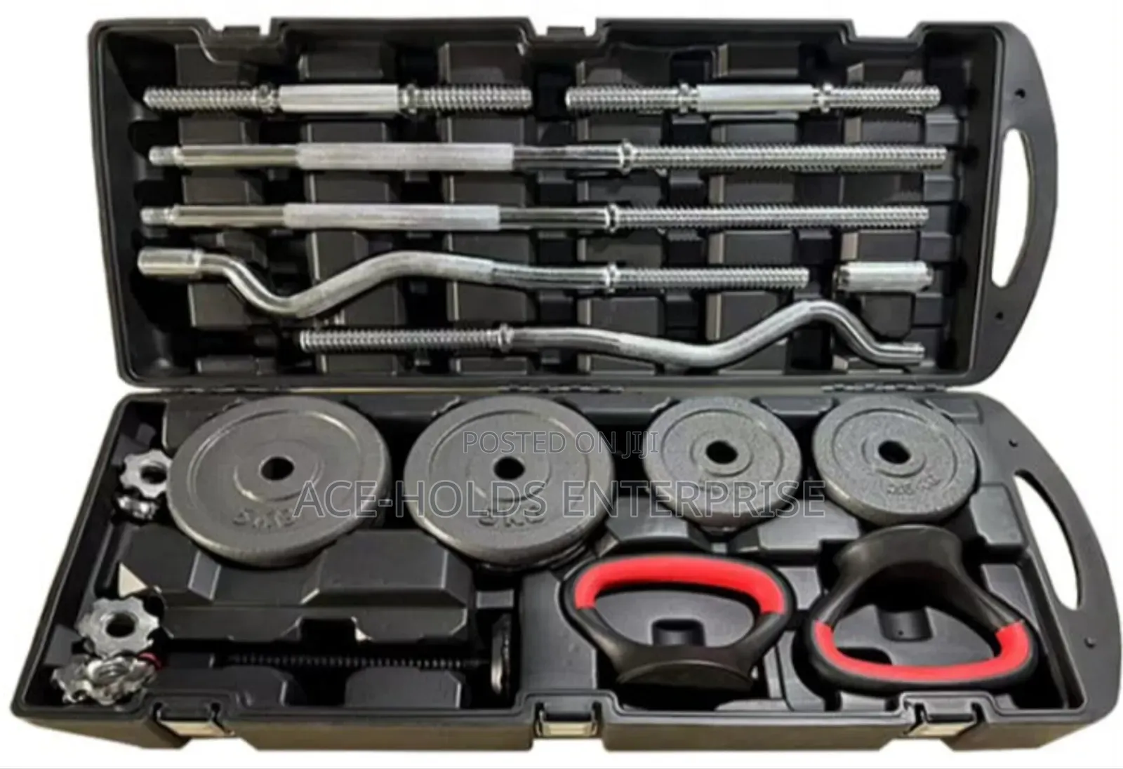58KG Adjustable Dumbbell and Barbell Set With Case. (58Kg York)