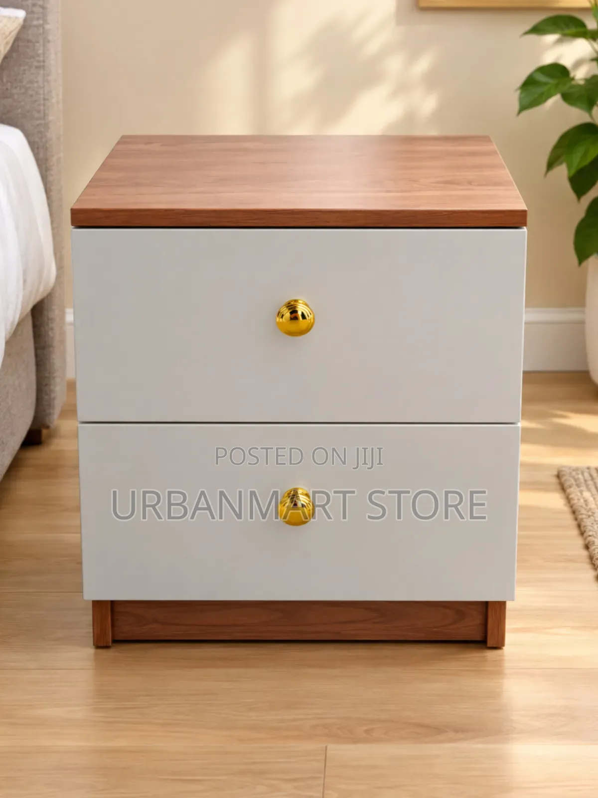 2 Drawer Wooden Bedside Cabinet 88cm High