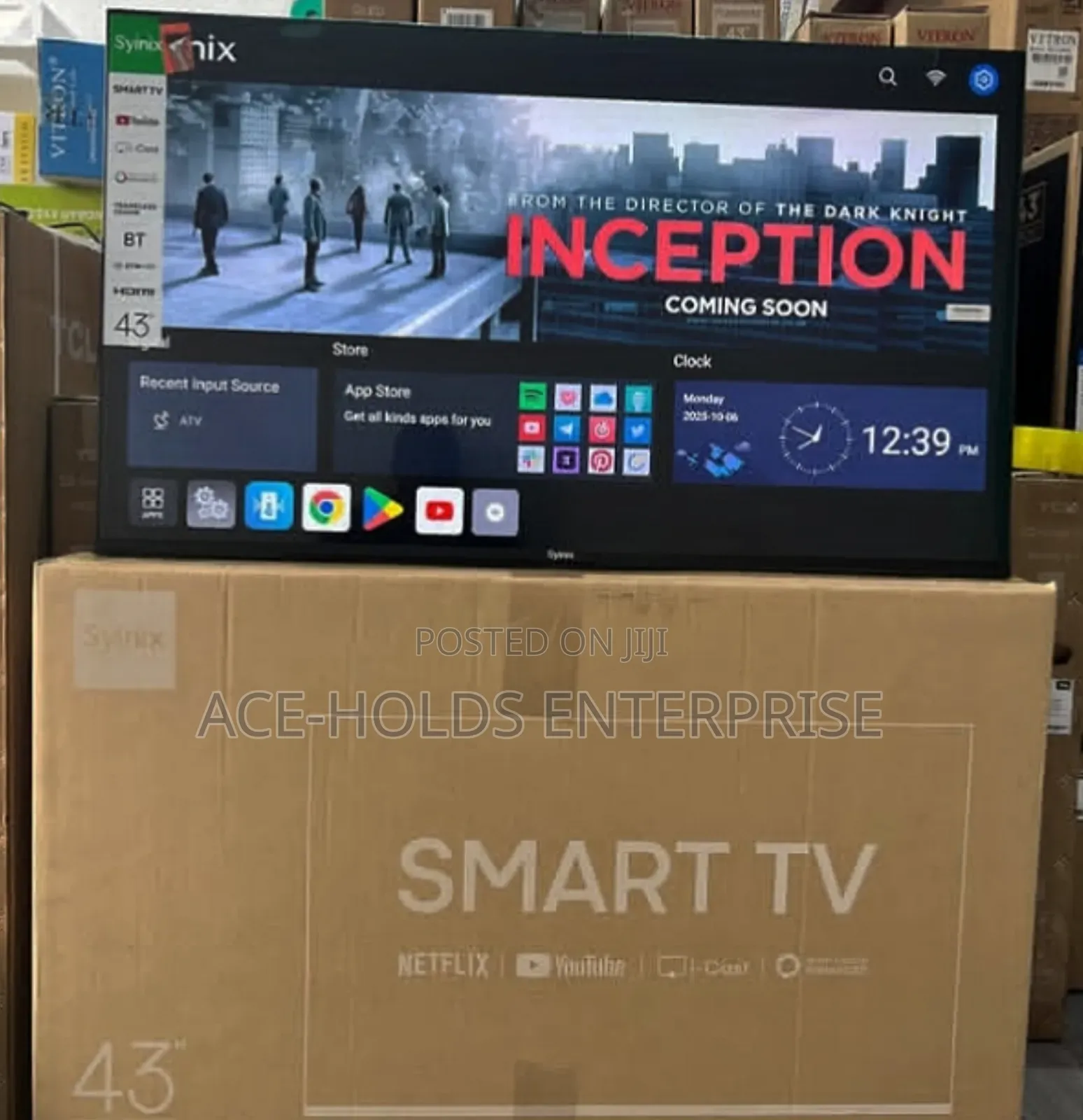 Syinix 43" Smart Android TV With Built-in Free Air Channel Decoder