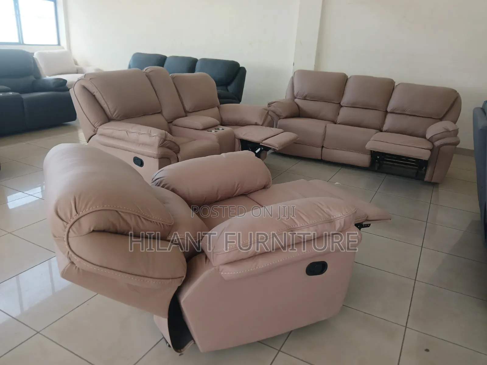 Cream Premium Six-Seater Imported Fabric Recliner Sofa