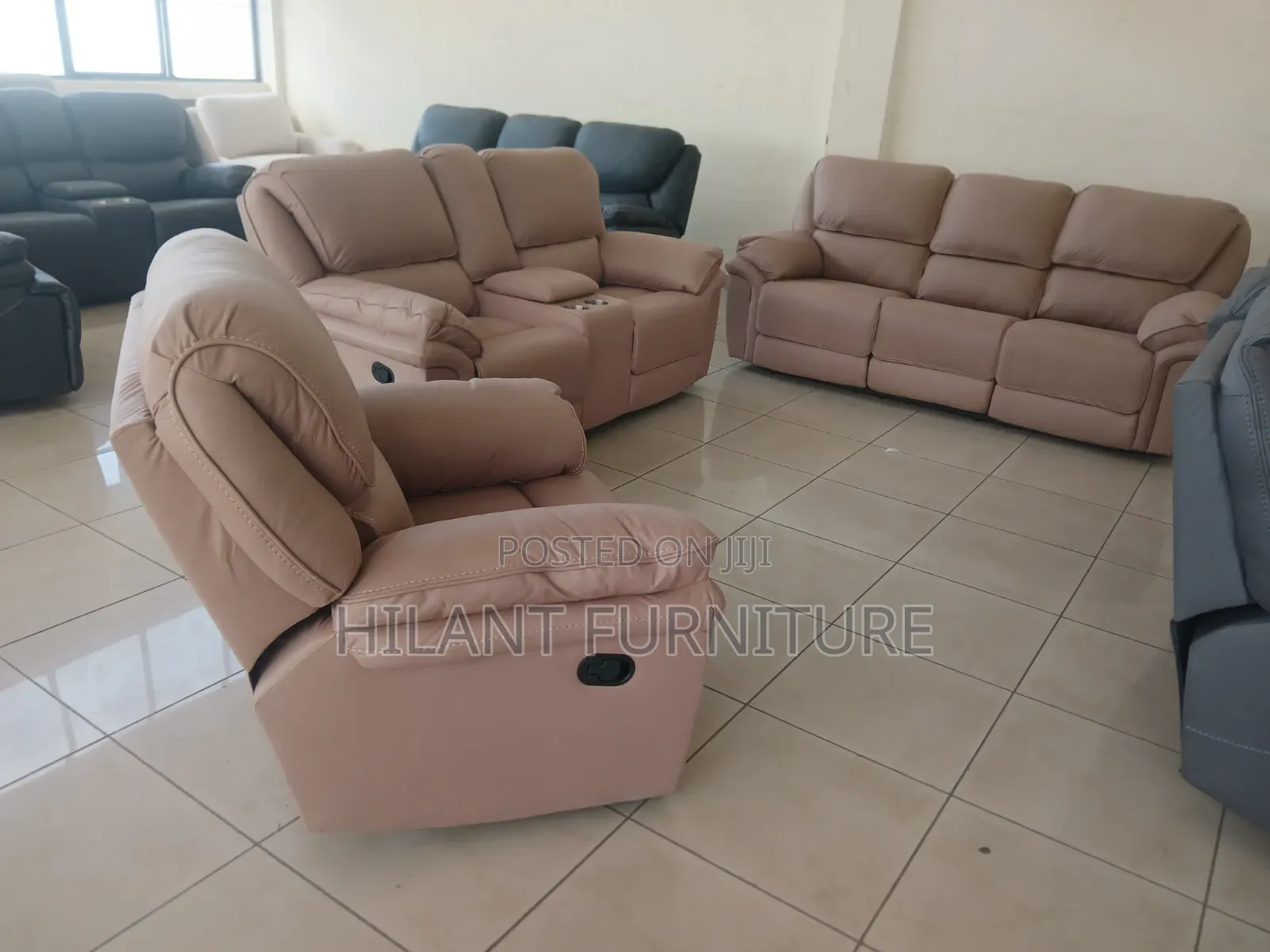 Cream Premium Six-Seater Imported Fabric Recliner Sofa
