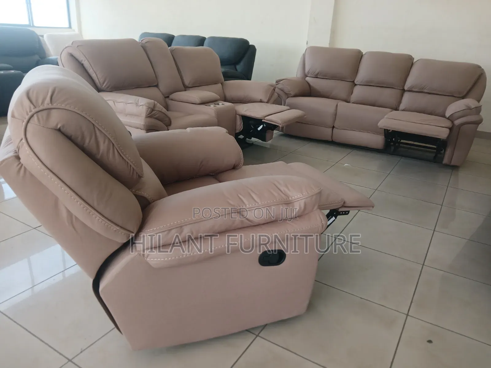 Cream Premium Six-Seater Imported Fabric Recliner Sofa