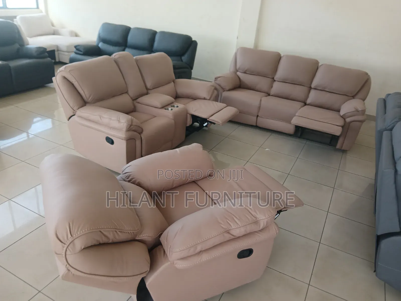 Cream Premium Six-Seater Imported Fabric Recliner Sofa