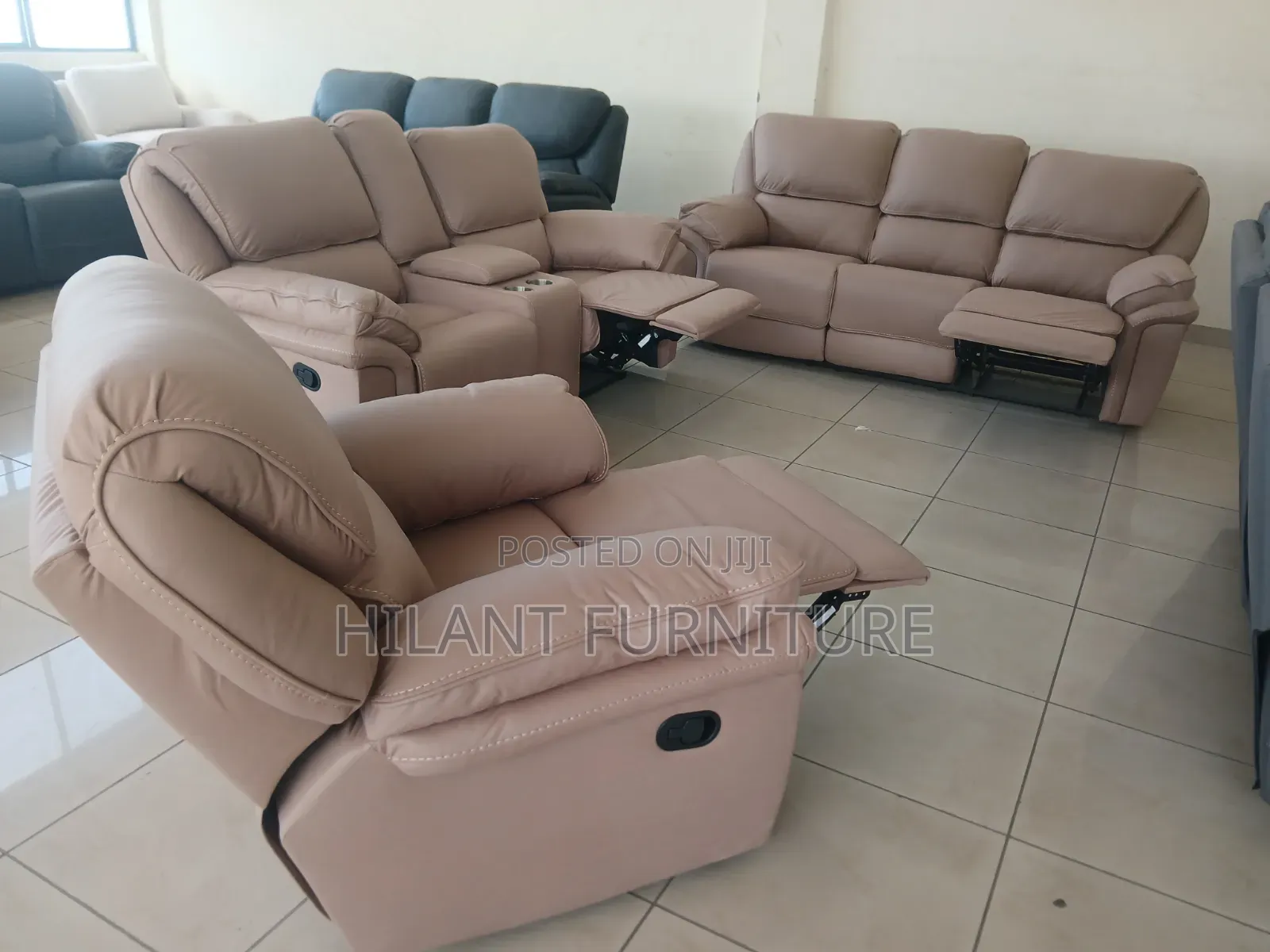 Cream Premium Six-Seater Imported Fabric Recliner Sofa