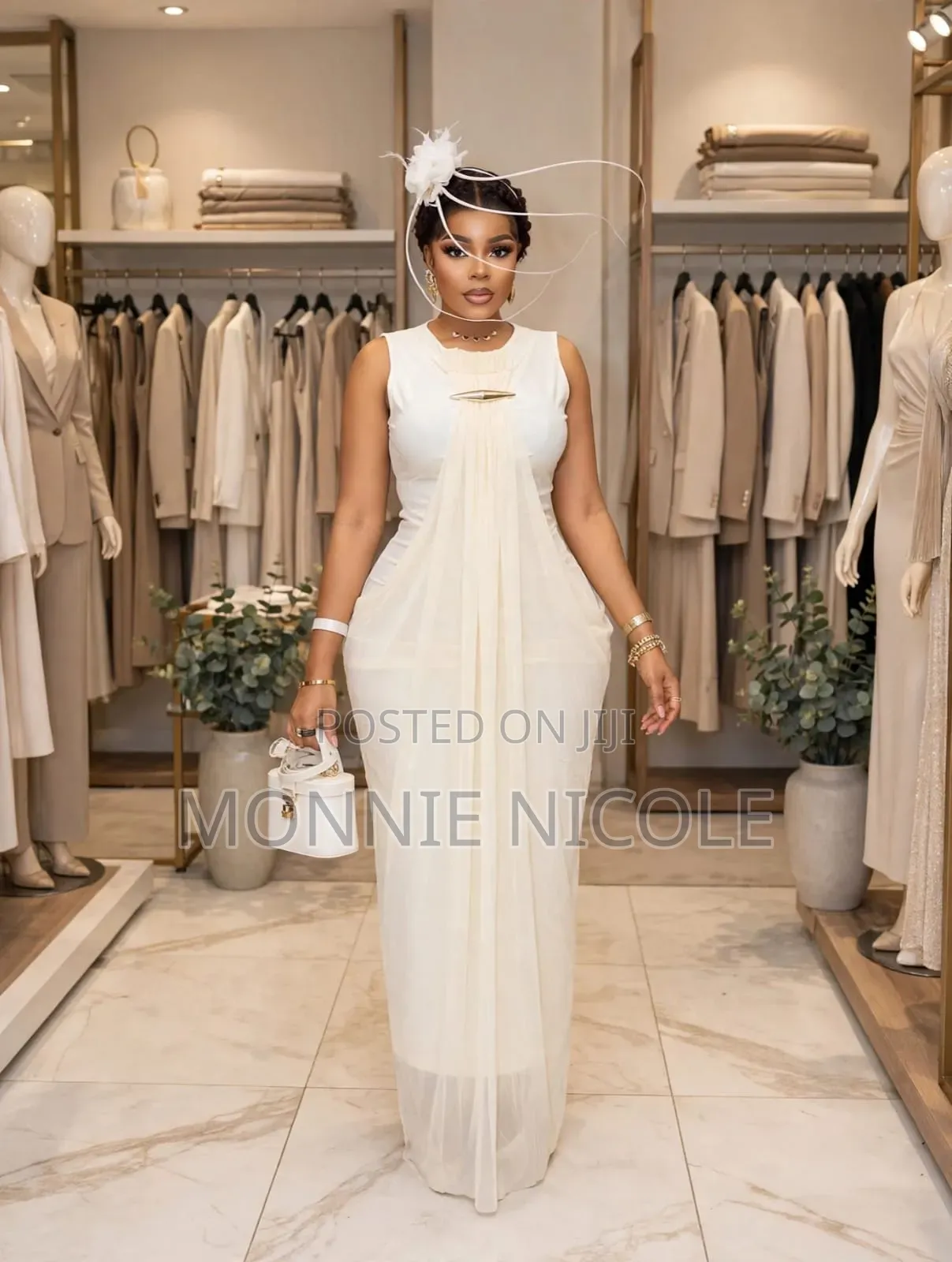 Cream White Long Party Dress, Wedding Dinner Dress