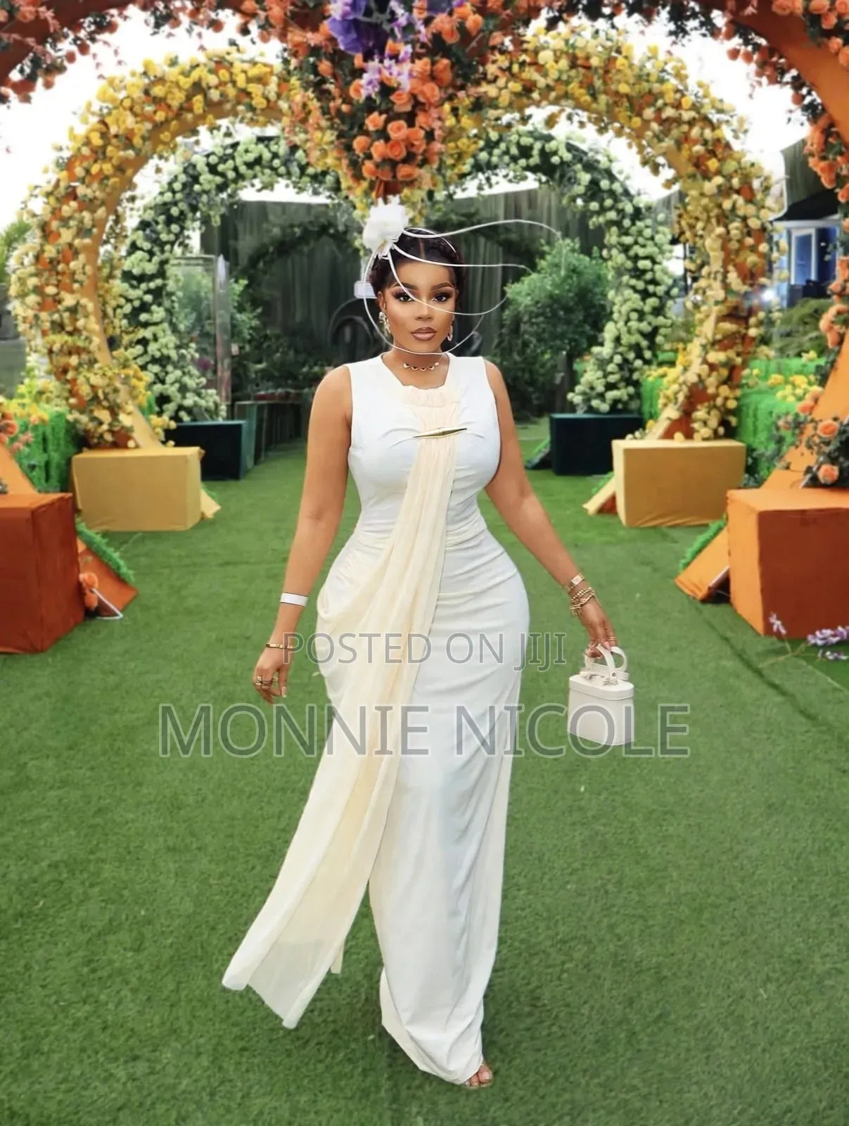 Cream White Long Party Dress, Wedding Dinner Dress