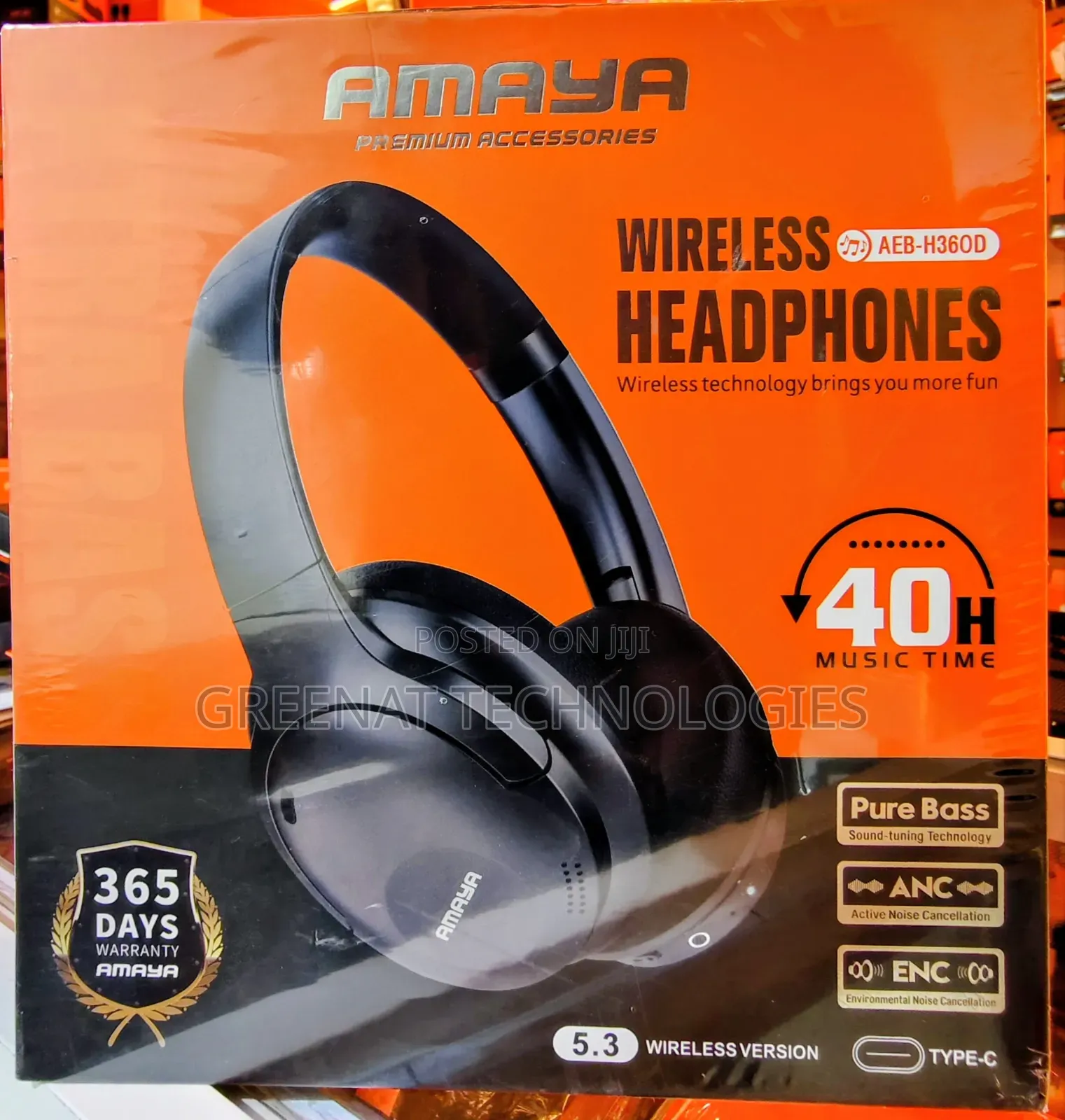 AMAYA AEB-H360D Wireless Headphones 40H ANC ENC Pure Bass Type-C