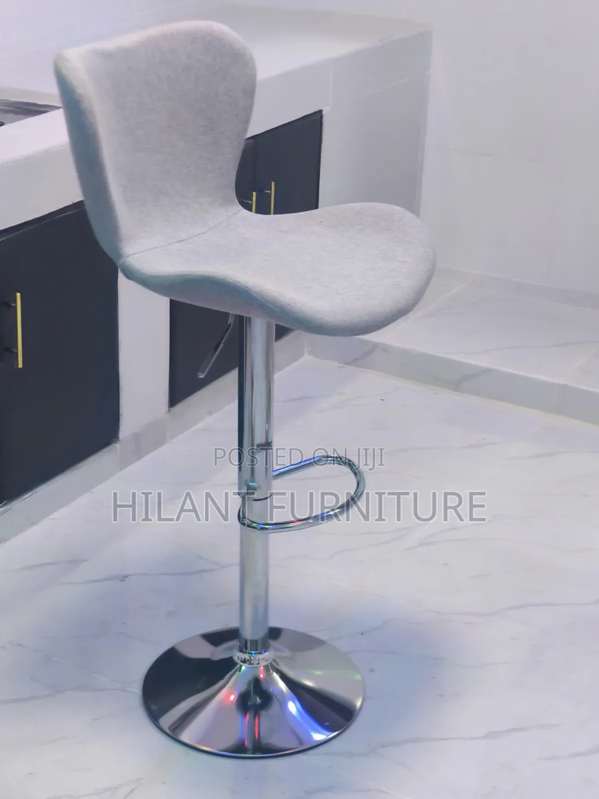 Grey Fabric Adjustable Height Bar Counter Stool With Chrome Base