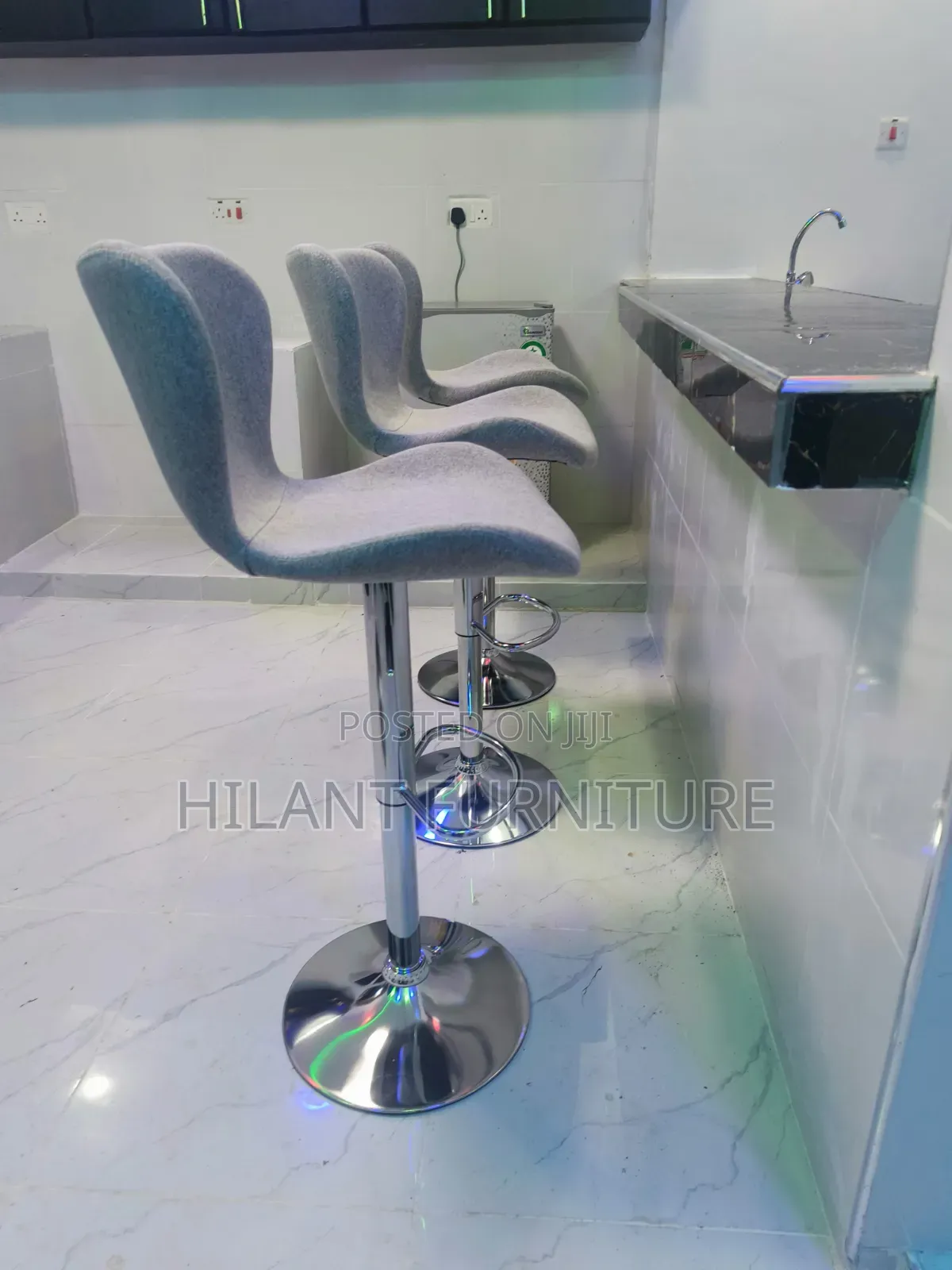 Grey Fabric Adjustable Height Bar Counter Stool With Chrome Base