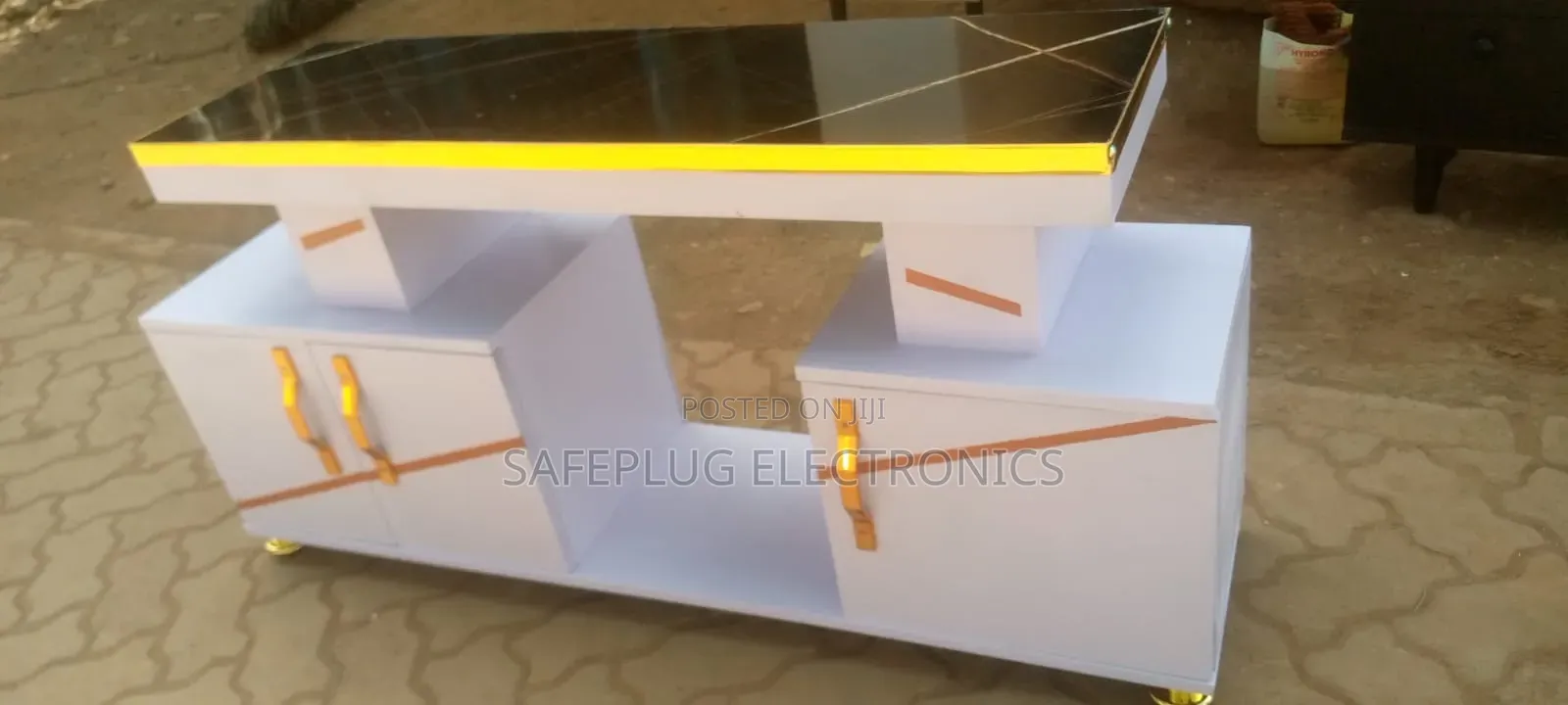 White and Gold TV Stand With Marble Sheet Top